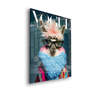 Modowa lama inspirowana magazynem Vogue - obraz na szkle akrylowym