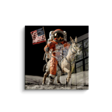 Astronaut und Donkey bei der Mondlandung - PVC-Bild glänzend
