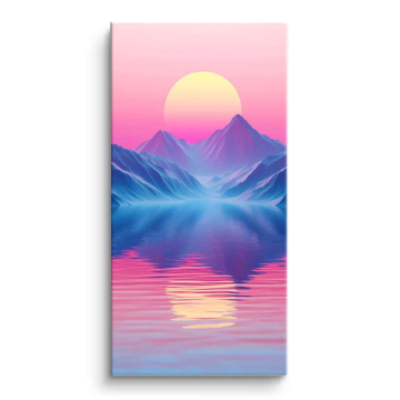 rétro coucher de soleil lac reflet - tableau PVC mat