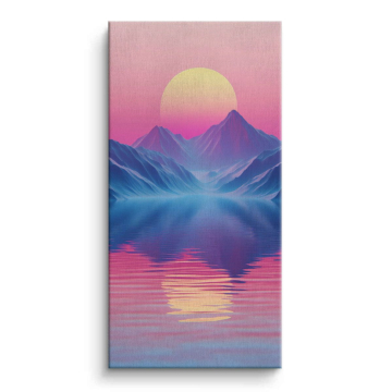 Retro Sunset Lake Reflection Canvas Art