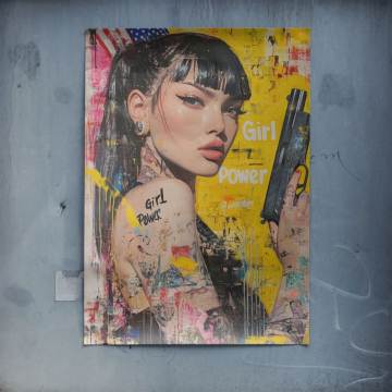 Retrato de poder femenino con pistola - póster