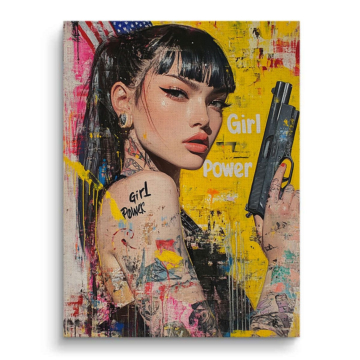 Retrato de poder femenino con pistola - cuadro en lienzo