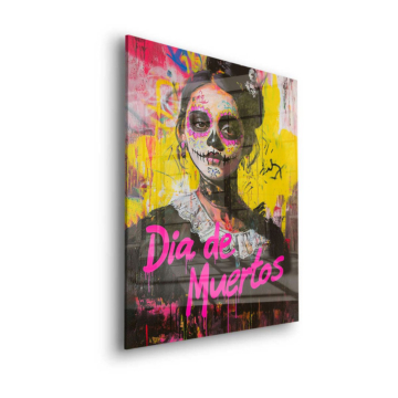 Dziewczyna z cukrową czaszką w stylu Dia de Muertos - obraz na szkle akrylowym