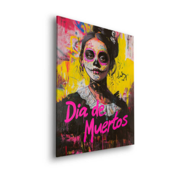 Dziewczyna z cukrową czaszką w stylu Dia de Muertos - obraz na dibondzie matowym