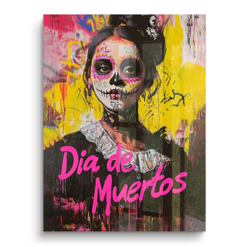Dziewczyna z cukrową czaszką w stylu Dia de Muertos - obraz na PVC z połyskiem