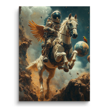 Caballo con caballero angelical - cuadro en lienzo