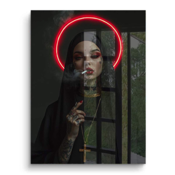 Monja con halo de neón - cuadro PVC brillante
