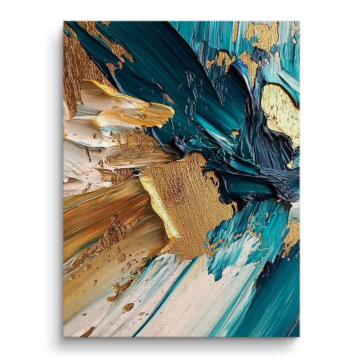 Teal Gold Abstract Brushstroke Canvas Art