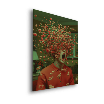 Retrato surrealista con cabeza de flor - cuadro Dibond mate
