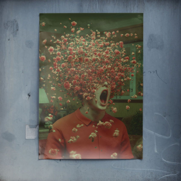 Portrait surréaliste à tête fleurie - poster
