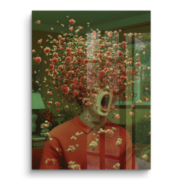 Surreales Porträt mit Blumenkopf - PVC-Bild glänzend