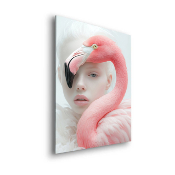 Portret kobiety z flamingiem - obraz na dibondzie matowym