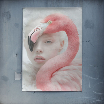 Portrait de femme flamant rose - poster