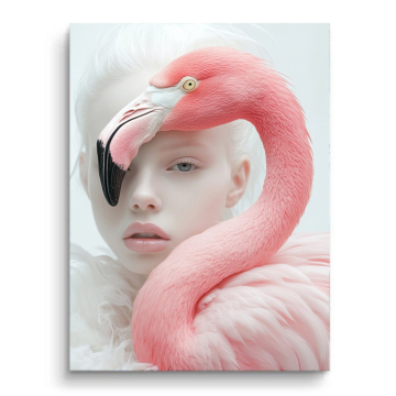 Portret kobiety z flamingiem - obraz na matowym PVC