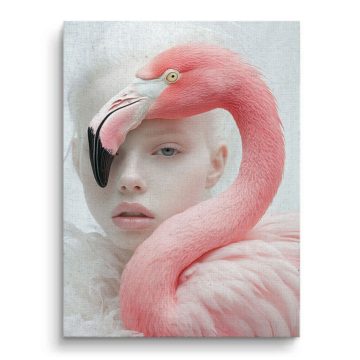 Flamingo Woman Portrait Canvas Art
