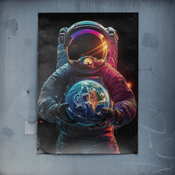 Astronauta trzymający Ziemię - plakat