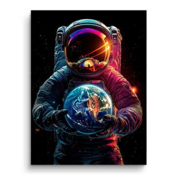 Astronaute holding terre - tableau PVC mat