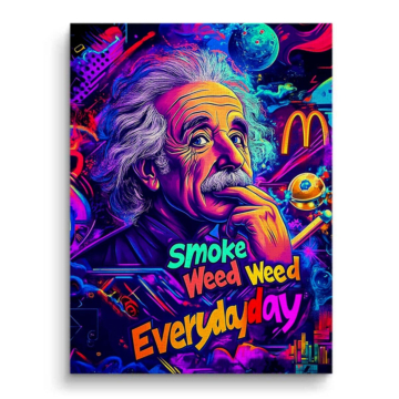 Cannabis de neón inspirado en Einstein - cuadro en lienzo