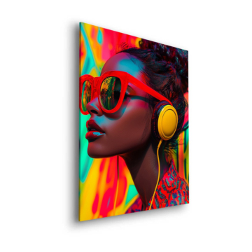 Retrato pop con auriculares neón - cuadro Dibond mate