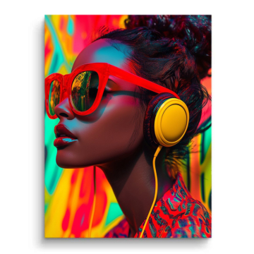 Neonowy słuchawki pop-artowy portret - obraz na matowym PVC