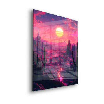 Neonfarbener Wüstensonnenuntergang - Acrylglasbild