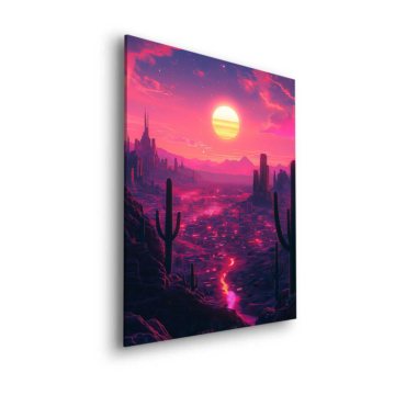 Néon désert coucher de soleil - tableau Dibond mat