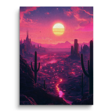 Neonfarbener Wüstensonnenuntergang - Leinwandbild