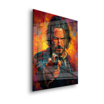 Feuriges Porträt inspiriert von John Wick - Acrylglasbild