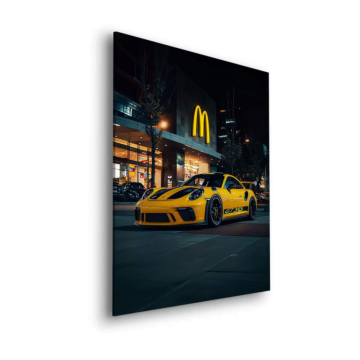 Porsche amarillo estilo McDonalds - cuadro Dibond mate