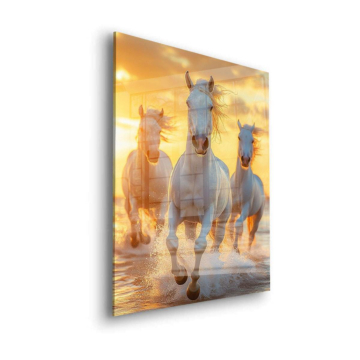 Blanco Horses océano Gallop - cuadro en vidrio acrílico