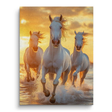 Blanco Horses océano Gallop - cuadro en lienzo