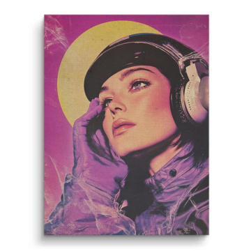 Mujer cósmica con auriculares - cuadro en lienzo
