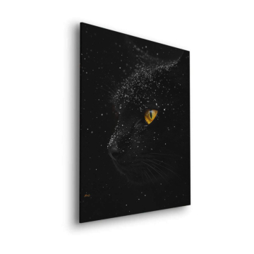 Schwarze Katze mit Galaxie-Augen - Dibond-Bild matt