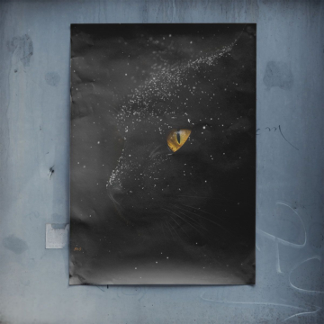 Schwarze Katze mit Galaxie-Augen - Poster