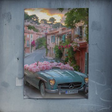 Mercedes 300SL Village Drive Poster Art