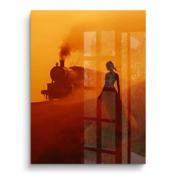 Silhouette orange de train à vapeur - tableau PVC brillant