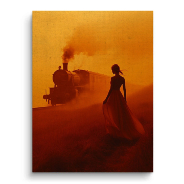 Silueta naranja steam train - cuadro en lienzo