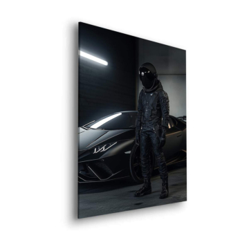 Kosmischer Lamborghini-Rennfahrer mit Astronaut - Dibond-Bild matt