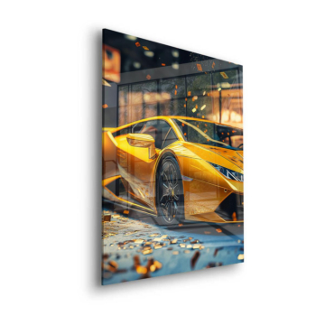 Goldener Lamborghini-Supersportwagen - Acrylglasbild