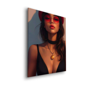 Sunkissed Woman in Red Hat Dibond Matt Art