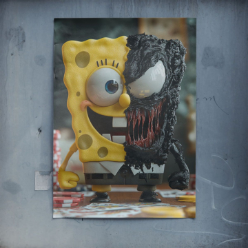 Fusion inspirowany SpongeBobem i Venomem - plakat