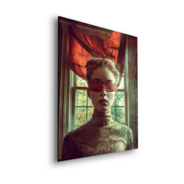 Retrato de mujer con venda ante una ventana - cuadro Dibond mate