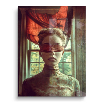 Retrato de mujer con venda ante una ventana - cuadro PVC brillante