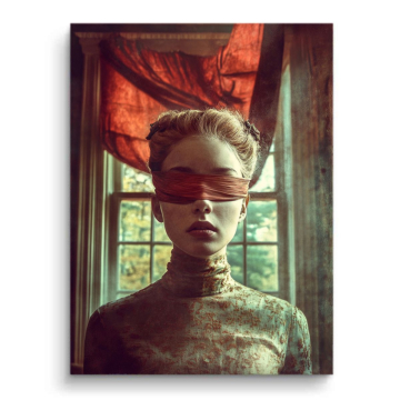 Retrato de mujer con venda ante una ventana - cuadro PVC mate