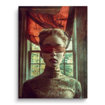 Blindfolded Woman Window Portrait Canvas Art
