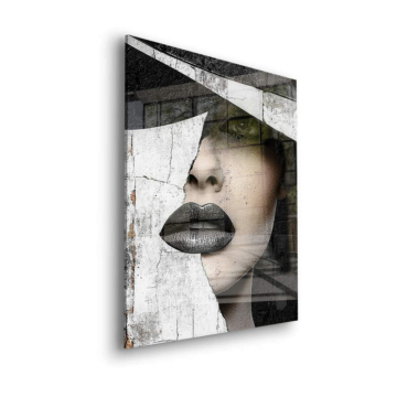 Portrait de femme monochrome géométrique - tableau en verre acrylique