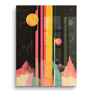 Retro-Landschaft mit kosmischen Streifen - PVC-Bild glänzend