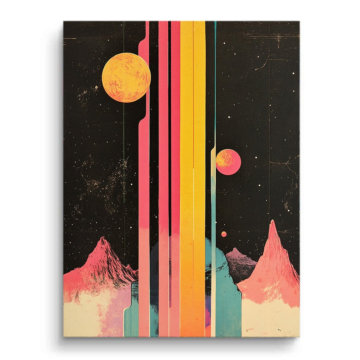 Paysage cosmique rétro à bandes - tableau PVC mat