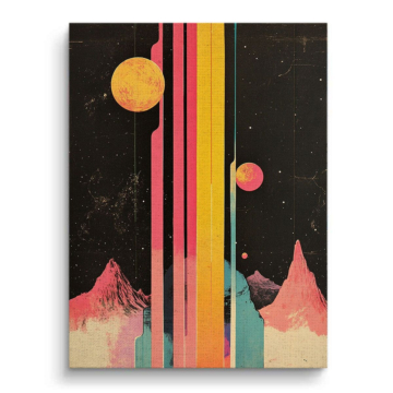 Paisaje retro con franjas cósmicas - cuadro en lienzo