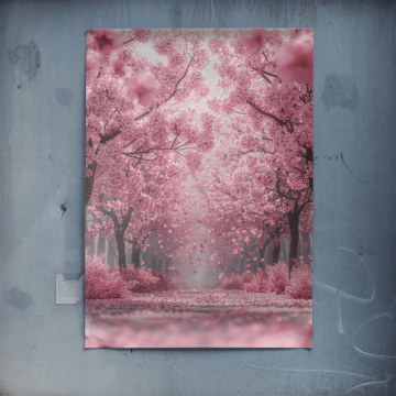 Rose cherry fleurs chemin - poster